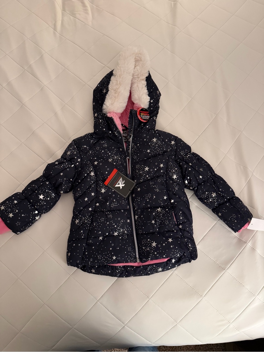 ZeroXposur Navy Star-Print Puffer Jacket with Pink Sherpa Lining